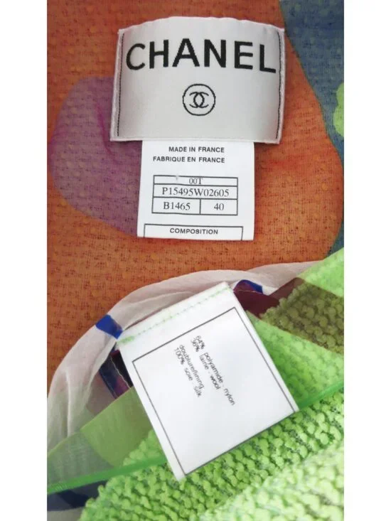 CHANEL Vintage 2000 Spring Lime Green Print Chiffon Trim Skirt Jacket Set 38 40 - Picture 16 of 16